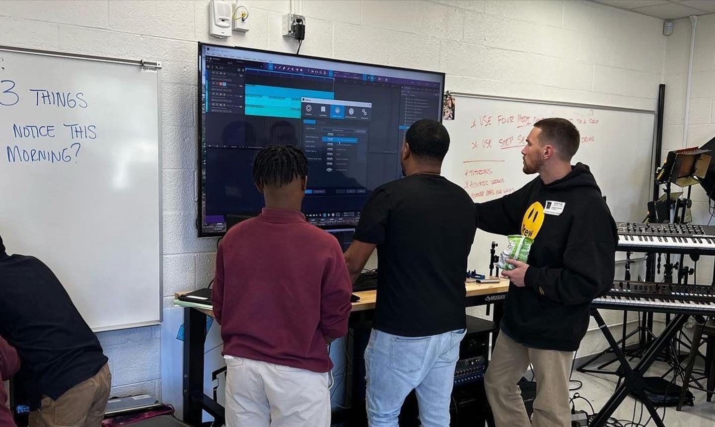 A production lesson with students at Dynamo Studios